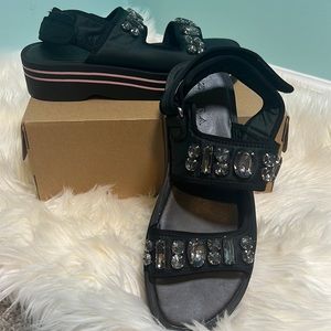 NEW! Zara Black Sandals Bejeweled Size 10/41